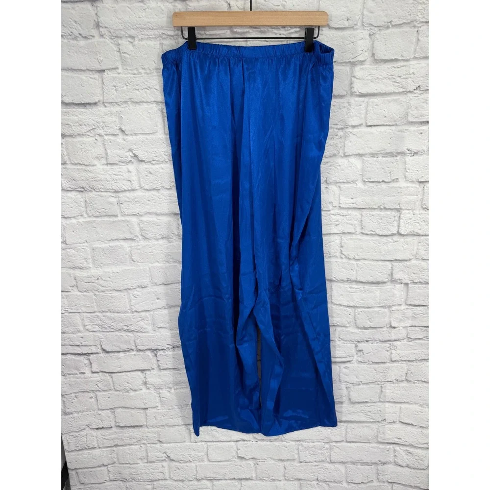 Frederick's of Hollywood 3X Cobalt Blue Satin Pajama Set Wide Leg Lounge Y2K